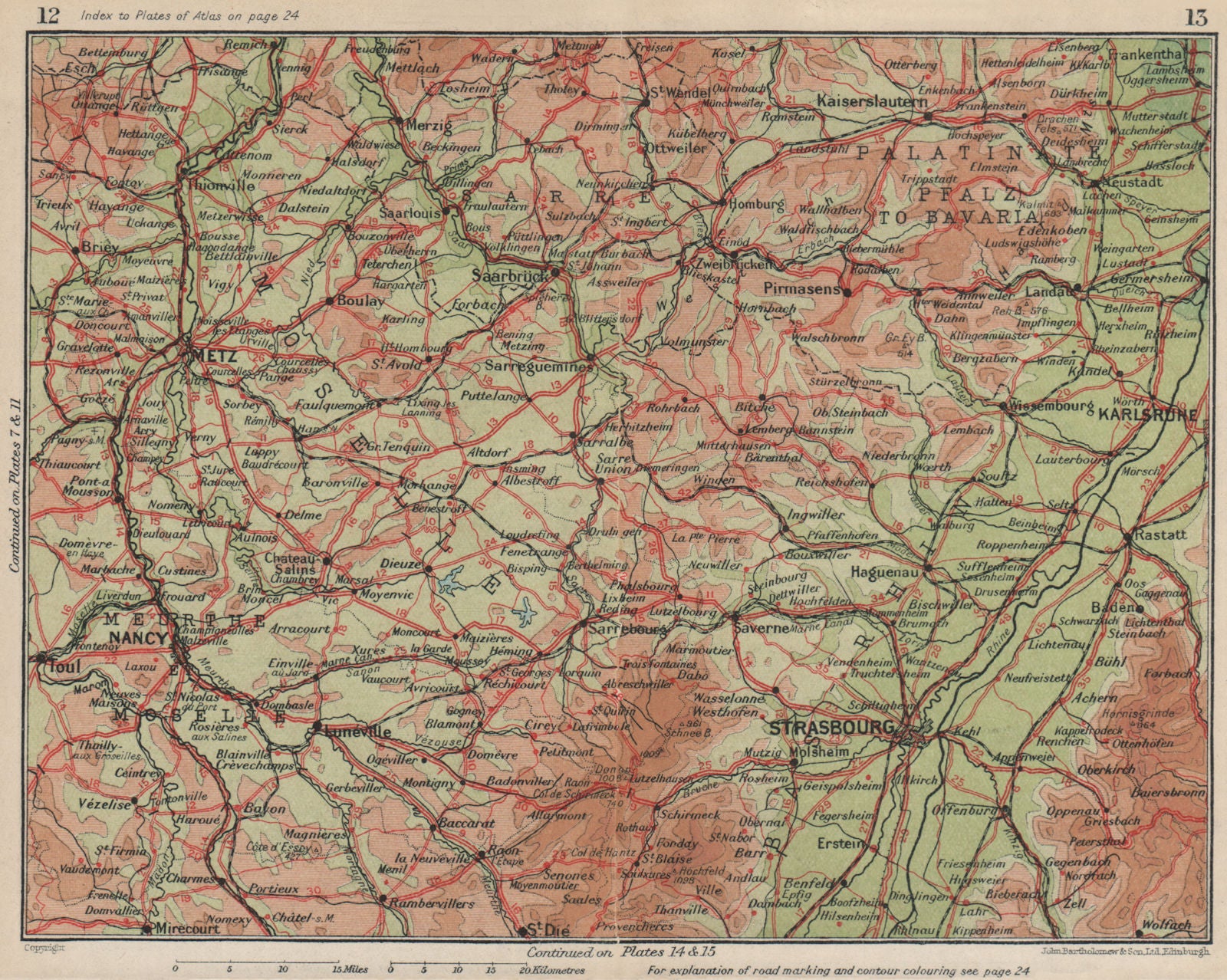 ALSACE-LORRAINE MEURTHE-ET-MOSELLE BAS RHIN Strasbourg Karlsruhe Nancy 1930 map